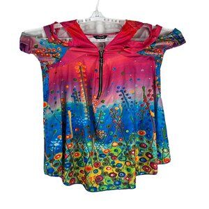 Colorful Abstract Womens Dress With Hood & Zipper By ChicMe Size 2XL